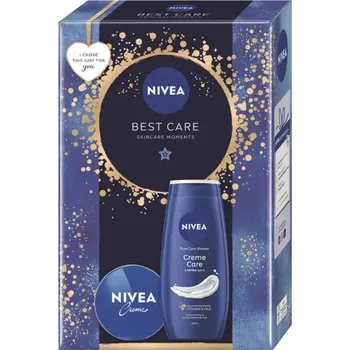 Koupelová kosmetika Nivea Best Care Creme Care pečující sprchový gel 250 ml + Nivea Creme krém pro základní péči 75 ml, kosmetická sada