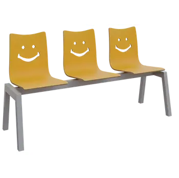 SMILE 3, dřevěná lavice do čekárny, 3-sedák, žlutá, kostra stříbrná