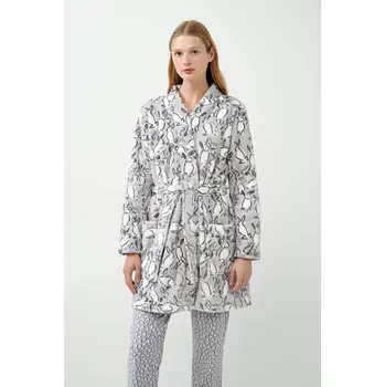 Dámský župan Vamp - Šedý župan s potiskem králíčka 21462 - Vamp light gray xl