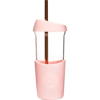 Sklenice Skleněný pohár s brčkem, 568ml, Neon Kactus, růžový