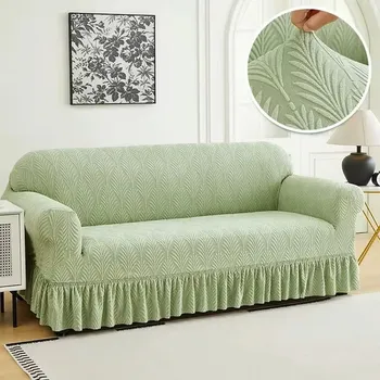 Napínací potah Žakárový potah na pohovku či křeslo s ozdobným, volánkovým lemem Barva: zelená, Velikost: 1 sedadlo (90-140 cm)