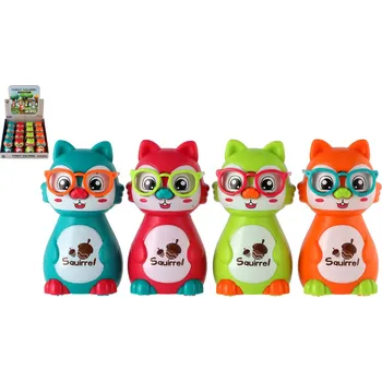 autíčko Teddies Veverka plast 10cm na setrvačník stlač hlavu a jeď 4 barvy 16ks v boxu