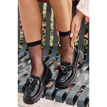 Dámské mokasíny Kožené Dámské Mokasíny S Mašlí A Srdcem D&A LZ42-032 Barva: Černá, Velikost: 36