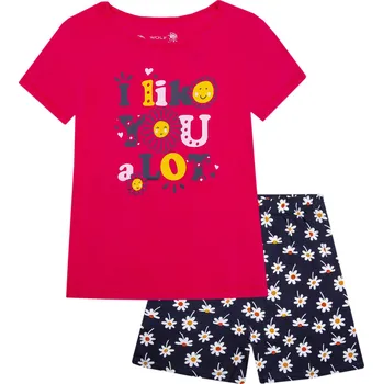 Dívčí oblečení Dívčí pyžamo - Wolf S2461, sytě růžová / tmavě modrá Barva: Růžová, Velikost: 122