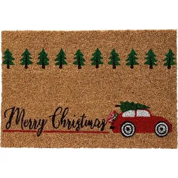 Vánoční dekorace Vánoční rohožka před dveře s autíčkem 1ks, 60x40x1,5 cm - S nápisem