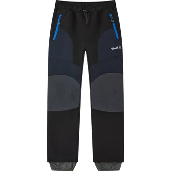 Chlapecké kalhoty Chlapecké softshellové kalhoty Wolf s fleecem B2493 černé s modrými zipy
