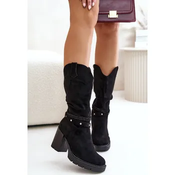 Dámské kozačky Dámské Kozačky Do Poloviny Lýtka Na Podpatku Zateplené Ivanelis Barva: Černá, Velikost: 38