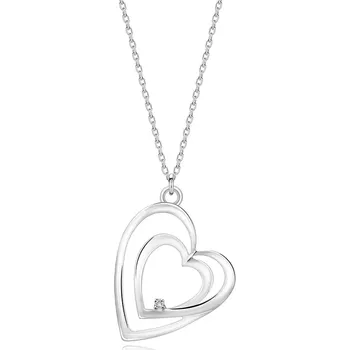 Náhrdelník Diamantový náhrdelník ze stříbra 925 - spojený obrys dvojitého srdce, čirý briliant