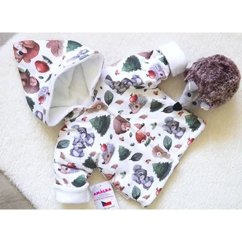 Kojenecká bunda AMÁLKA Zateplený kabátek, bunda, zvířátka v lese s fleecem Velikost: 62-68