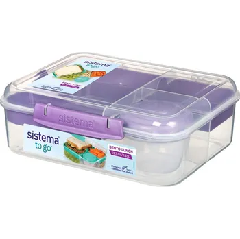 Svačinový box Sistema Box Bento Lunch To Go 1,65l, transparentní/fialová