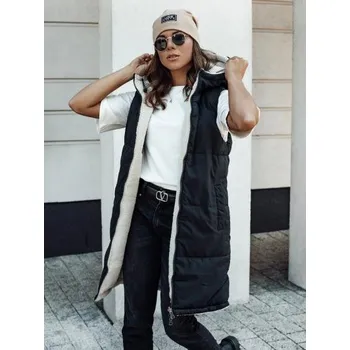 Dámská vesta Dámská prošívaná dlouhá vesta s kapucí COSYVIVA černá béžová