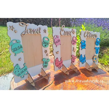 Dekorace do dětského pokoje Fotorámeček k narození miminka s údaji Varianta: Var 3