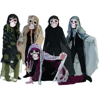 Karnevalový doplněk Halloween pelerína s lebkou a LED osvětlením, béžová