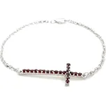 Stříbrný náramek křížek český granát Kylián - Rhodiování