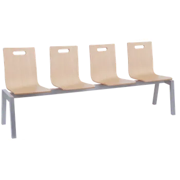 MEGAN PLUS 4, dřevěná lavice do čekárny, 4-sedák, dub bělený, kostra stříbrná
