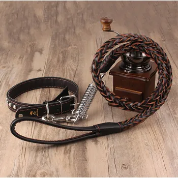 Obojek pro psa PET ARTIST Kožený obojek a vodítko pro psa s nýty Barva: Černá, Velikost: M