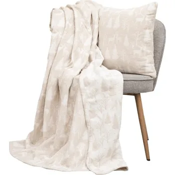deka SCANquilt pléd WINTER stromy a sobi béžovobílá střední 150 x 200 cm