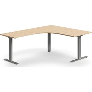 Psací stůl Rohový psací stůl QBUS, T-nohy, 1600x2000 mm, stříbrná podnož, dub