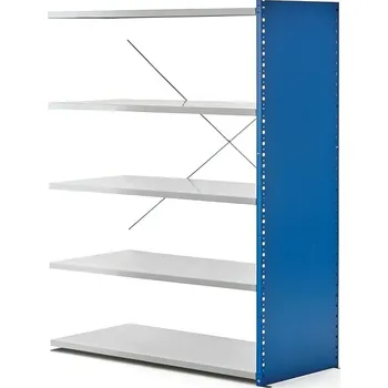 Dílenský regál Kovový regál MIX, přídavný, 1740x1330x600 mm, s boční stěnou, modrý, šedé police