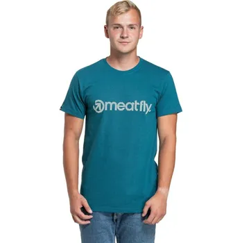 Pánské tričko Pánské tričko Meatfly Striped Logo 24/25 Petrol Heather XL