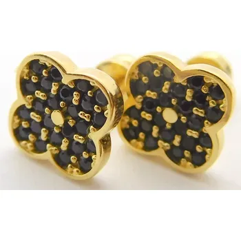 Náušnice MINET Dámské zlaté peckové náušnice na šroubek s černými zirkony 585/1,45gr MINET JMG0081BGE00