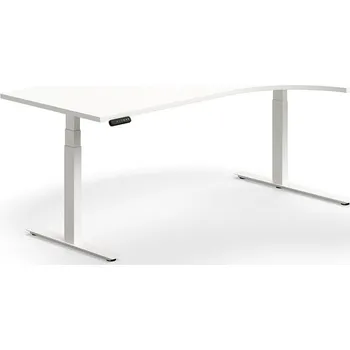 Psací stůl Výškově nastavitelný stůl QBUS, rohový, 2000x1200 mm, bílá podnož, bílá