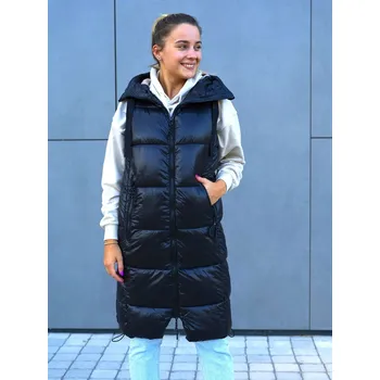 Dámská vesta BudesIN Černá dlouhá prošívaná vesta Liz s kapucí Velikost: L