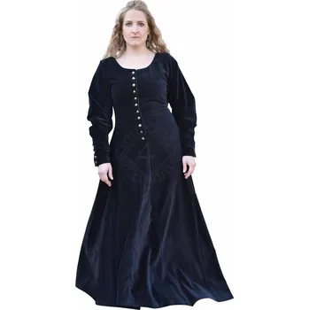 Karnevalový kostým Battle Merchant Sametové středověké šaty Cotehardie Isabell, černé
