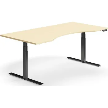 Psací stůl Výškově nastavitelný stůl QBUS, vykrojený, 2000x1000 mm, černá podnož, bříza