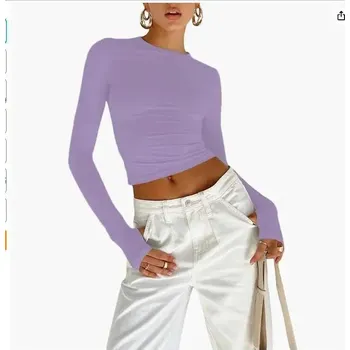 Dámský jednobarevný top s dlouhými rukávy Barva: Fialová, Velikost: S