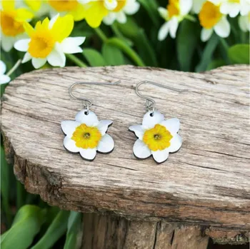 Náušnice art-wood.cz Visací náušnice - narcis bílý