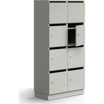 Poštovní schránka Skříň na poštu a osobní věci QBUS, 8 uzamykatelných boxů s přihrádkou, sokl, 1636x800x420 mm, světle