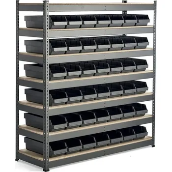 Dílenský regál Regál s plastovými boxy REACH + COMBO, 42 plastových boxů