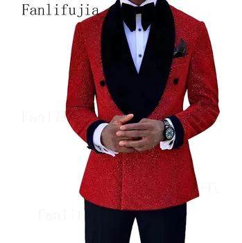 Pánský dvoubarevný oblek na společnost Barva: Červená, Velikost: M