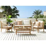 Zahradní souprava světle hnědé bambusové dřevo bílé sedací polštáře 4místná moderní rustikální design Beliani