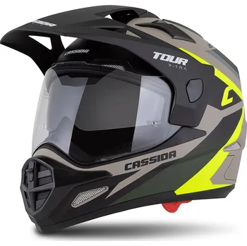 Helma na motorku Přilba Tour 2.0 X-tra, CASSIDA (písková matná/žlutá fluo/zelená/černá, plexi s přípravou pro Pinlock) 2026 (Velikost: L (59 až 60 cm))