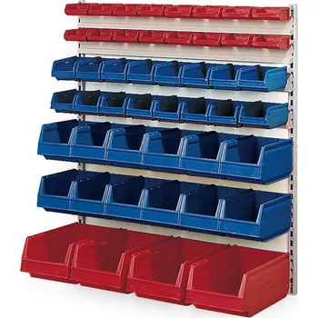 Dílenský regál Nástěnný regál s 48 plastovými boxy