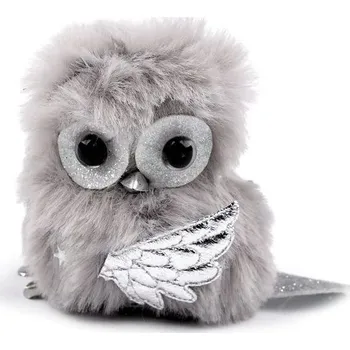 Vánoční sova s klipem na stromeček, 60mm, šedá