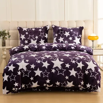 Povlečení Textilomanie Mikroplyšové povlečení HVĚZDY fialové 2 ks 70 x 90 cm | 200 x 220 cm zip