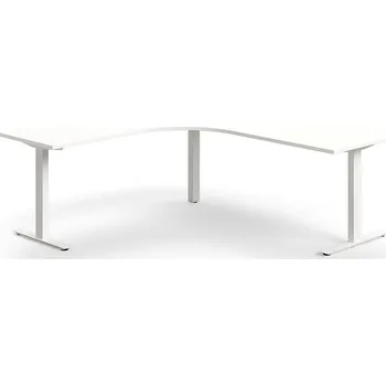 Psací stůl Rohový psací stůl QBUS, T-nohy, 2000x2000 mm, bílá podnož, bílá