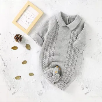 Kojenecký zimní pletený overal s límečkem pro kluky Barva: Šedá, Velikost: 12-18 měsíců