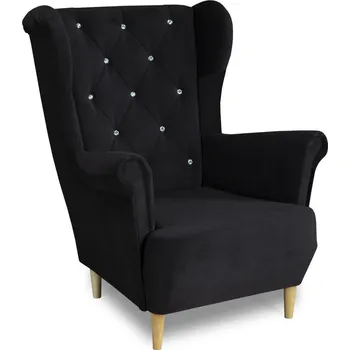 Křeslo Relaxační křeslo ušák Selene K černá s krystaly