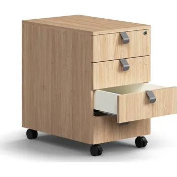 Zásuvkový kontejner Kancelářský kontejner QBUS, 4 zásuvky s úchytkami, uzamykatelný, dub