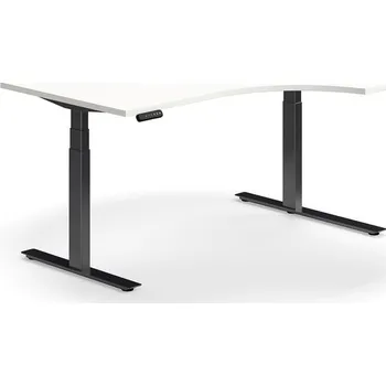 Psací stůl Výškově nastavitelný stůl QBUS, rohový, 1600x1200 mm, černá podnož, bílá