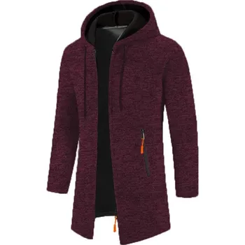 Pánský svetr Dlouhý pánský svetr na zip s kapucí Barva: Vínová, Velikost: 3XL