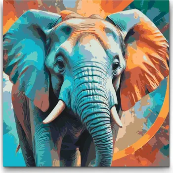 Malování podle čísel - Slon v odstínech tyrkysové a oranžové Velikost: 50x50cm, Rámování: Pouze srolované plátno