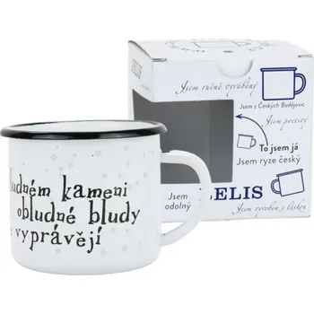 BELIS Smaltovaný hrnek ø 8 cm - 0.35 l bílý "kámen" v krabičce - ČESKÝ PLECHÁČEK