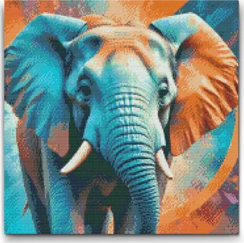 Diamantové malování Diamantové malování - Slon v odstínech tyrkysové a oranžové Velikost: 50x50cm, Rámování: Pouze srolované plátno, Diamanty: Čtvercové