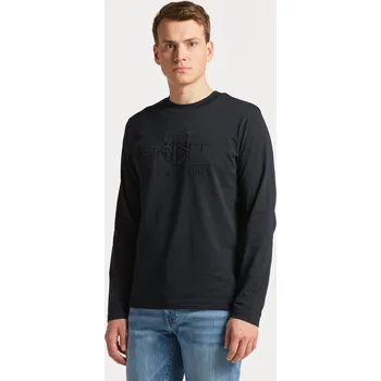 Pánské tričko TRIČKO GANT REG TONAL SHIELD LS T-SHIRT BLACK