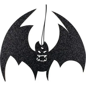 Party dekorace Netopýr Halloween dřevěný s černým glitrem na zavěšení 12 cm